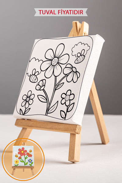 Sevimli Arılar ve Çiçekler Ön Çizimli Boyama Tuvali 9047