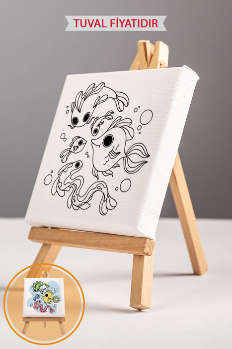 Sevimli Balıklar Ön Çizimli Boyama Tuvali 9145