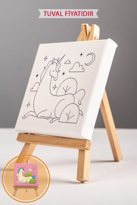 Sevimli Unicorn Ön Çizimli Boyama Tuvali 9156
