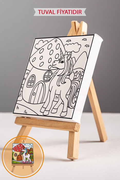 Sevimli Unicorn Ön Çizimli Boyama Tuvali 9216