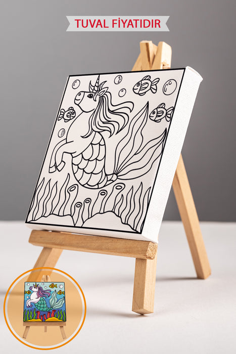 Sevimli Unicorn Ön Çizimli Boyama Tuvali 9218