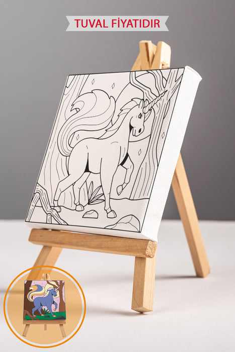Sevimli Unicorn Ön Çizimli Boyama Tuvali 9158