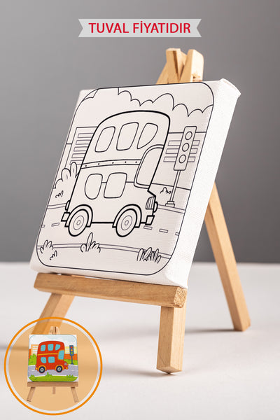 Sevimli Otobüs Ön Çizimli Boyama Tuvali 9039