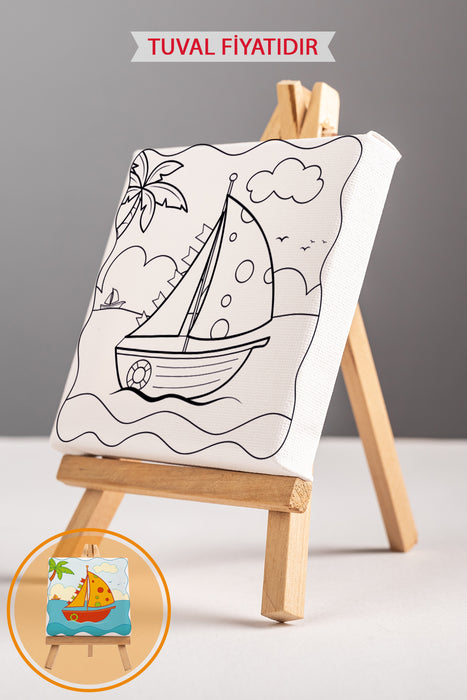 Sevimli Yelkenli Ön Çizimli Boyama Tuvali 9020
