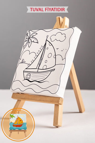Sevimli Yelkenli Ön Çizimli Boyama Tuvali 9020