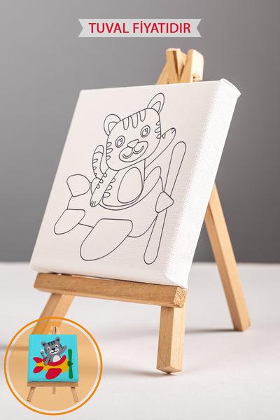 Sevimli Pilot Kedi Ön Çizimli Boyama Tuvali 9105