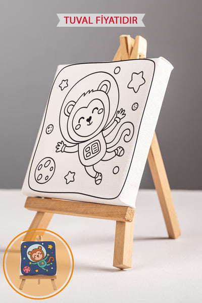 Sevimli Astronot Maymun Ön Çizimli Boyama Tuvali 9028