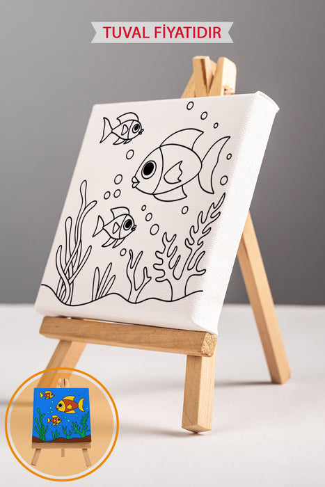 Sevimli Hayvanlar Tablosu Ön Çizimli Boyama Tuvali 9089