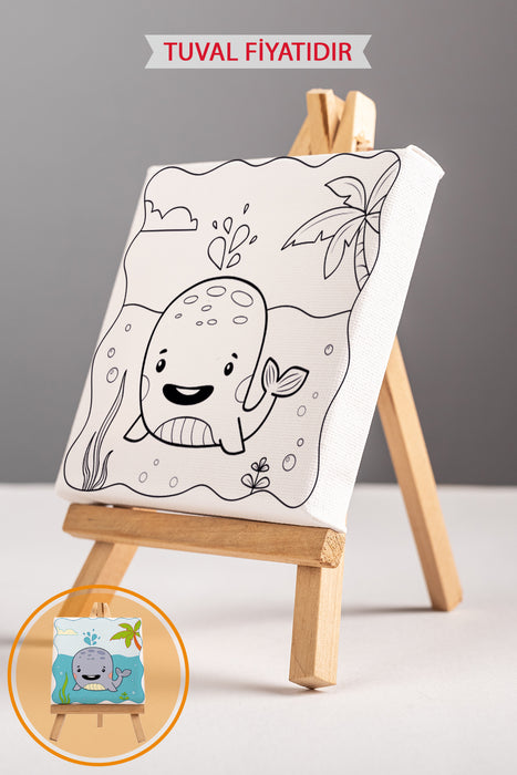 Sevimli Mavi Balina Ön Çizimli Boyama Tuvali 9185