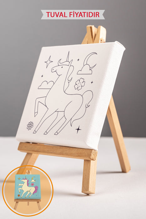 Sevimli Unicorn Ön Çizimli Boyama Tuvali 9155