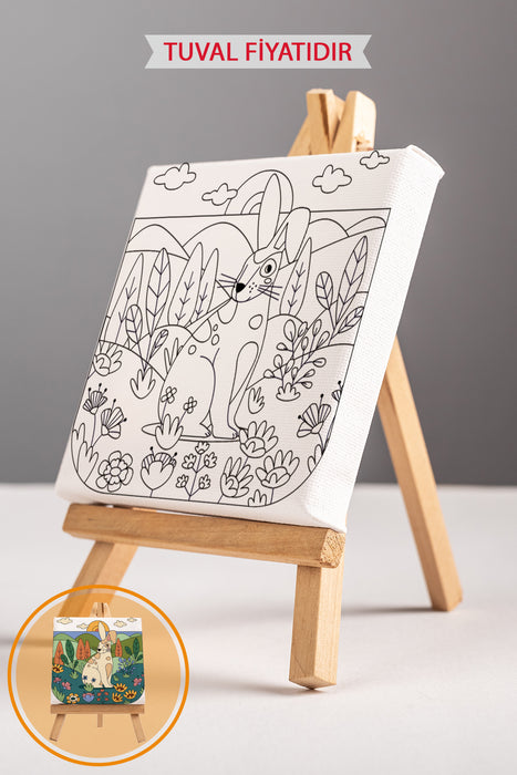 Sevimli Tavşan Ön Çizimli Boyama Tuvali 9136
