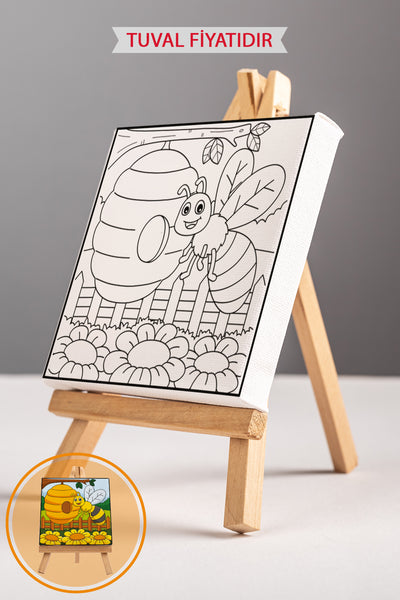 Sevimli Arı ve Bal Kovanı Ön Çizimli Boyama Tuvali 9207