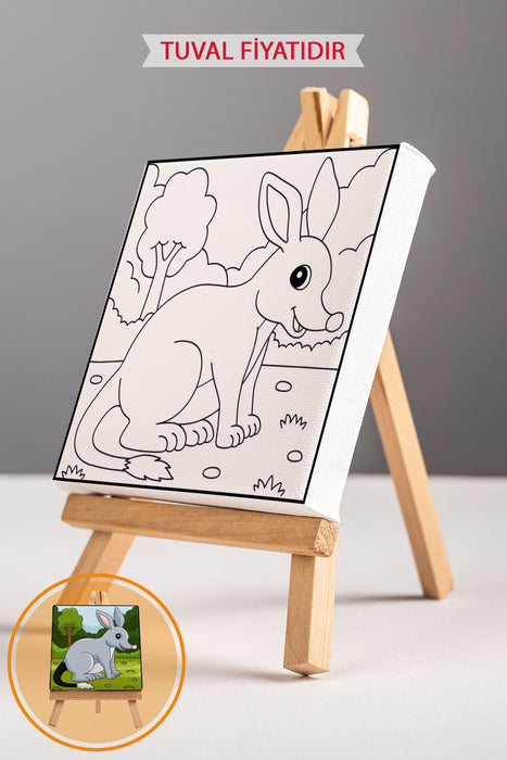 Sevimli Tavşan Ön Çizimli Boyama Tuvali 9003