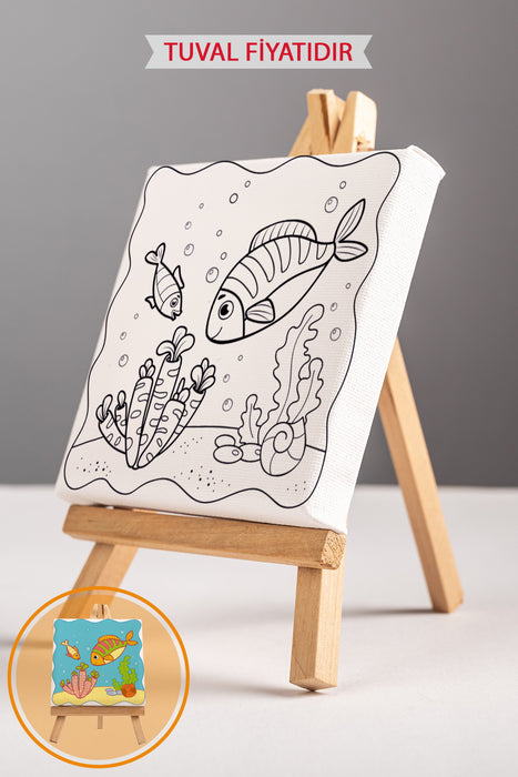 Sevimli Denizaltı Canlıları Ön Çizimli Boyama Tuvali 9180