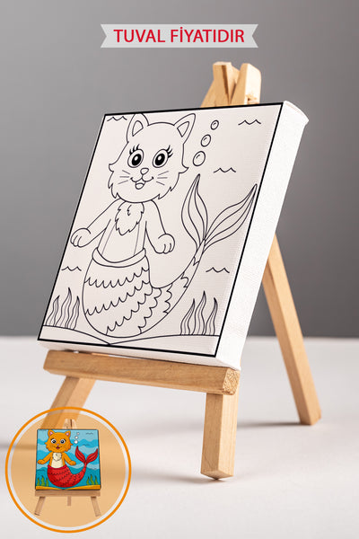 Sevimli Kedibalık Ön Çizimli Boyama Tuvali 9021