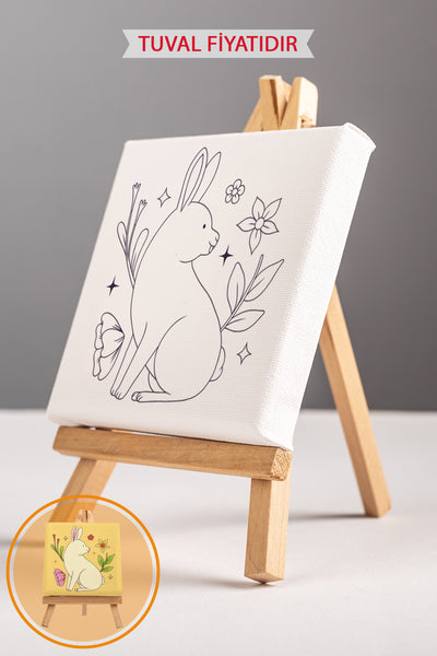 Sevimli Tavşan Ön Çizimli Boyama Tuvali 9132