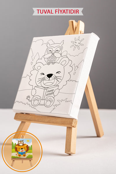 Sevimli Aslan ve Baykuş Ön Çizimli Boyama Tuvali 9201