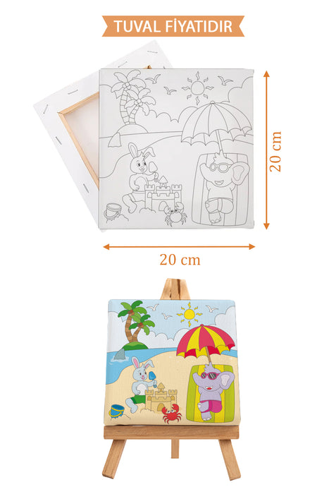 Tatil Yapan Sevimli Hayvanlar Ön Çizimli Boyama Tuvali 9031