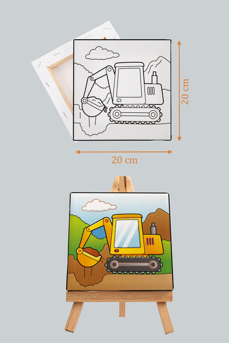 Sevimli Ekskavatör Kepçe, Çocuk Eğitici Tuval Boyama Hobi Seti 9119