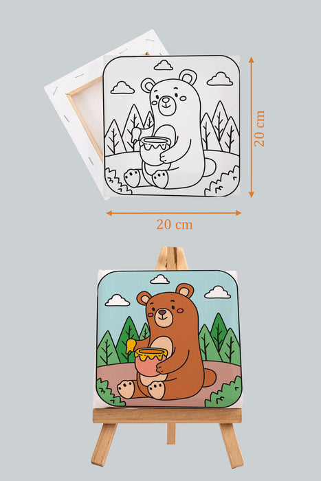 Bal Yiyen Sevimli Ayı, Çocuk Eğitici Tuval Boyama Hobi Seti 9027