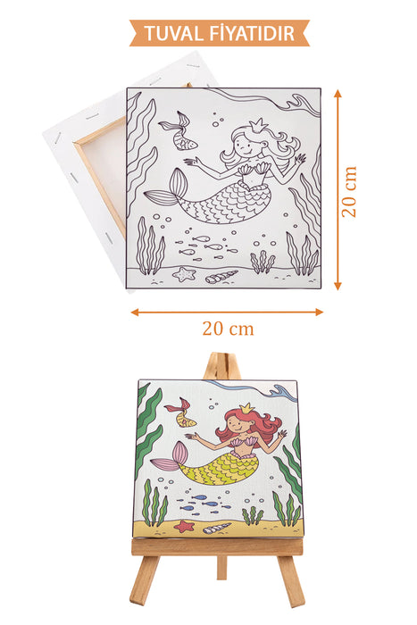 Sevimli Deniz Kızı Ön Çizimli Boyama Tuvali 9148