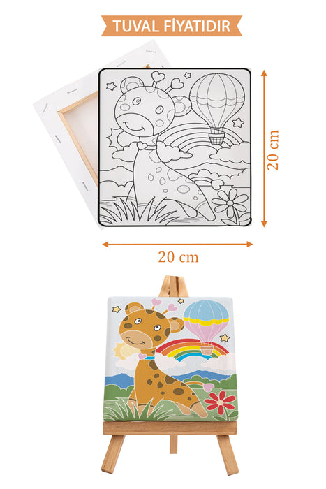 Sevimli Zürafa ve Hava Balonu Ön Çizimli Boyama Tuvali 9060