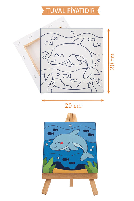 Sevimli Yunus Balığı Ön Çizimli Boyama Tuvali 9146