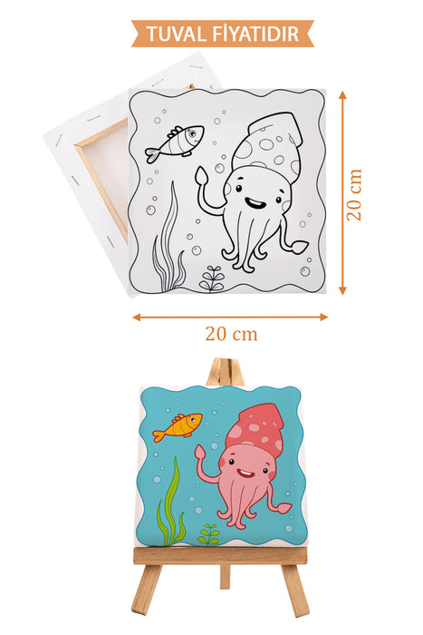 Sevimli Denizaltı Canlıları Ön Çizimli Boyama Tuvali 9182