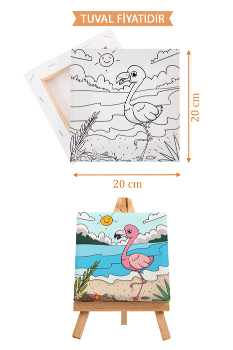 Sevimli Pembe Flamingo Ön Çizimli Boyama Tuvali 9092