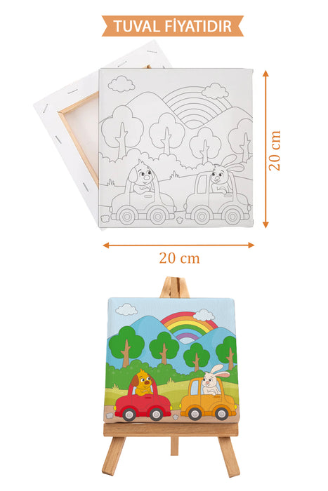 Sevimli Köpek ve Tavşan Ön Çizimli Boyama Tuvali 9074