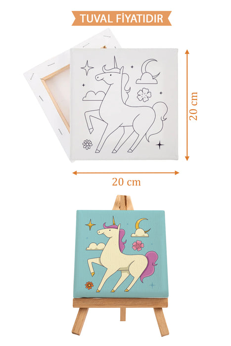 Sevimli Unicorn Ön Çizimli Boyama Tuvali 9155