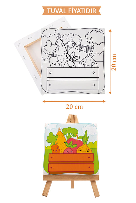 Sevimli Sebzeler Ön Çizimli Boyama Tuvali 9059
