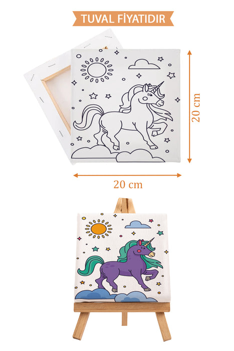 Sevimli Unicorn Ön Çizimli Boyama Tuvali 9160