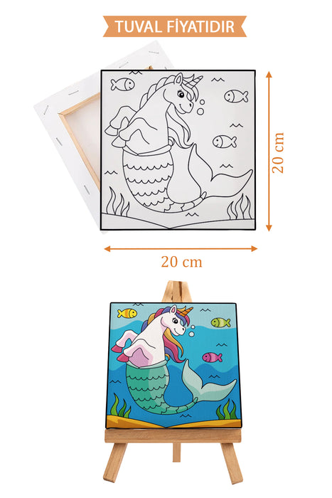 Sevimli Unicorn Ön Çizimli Boyama Tuvali 9219