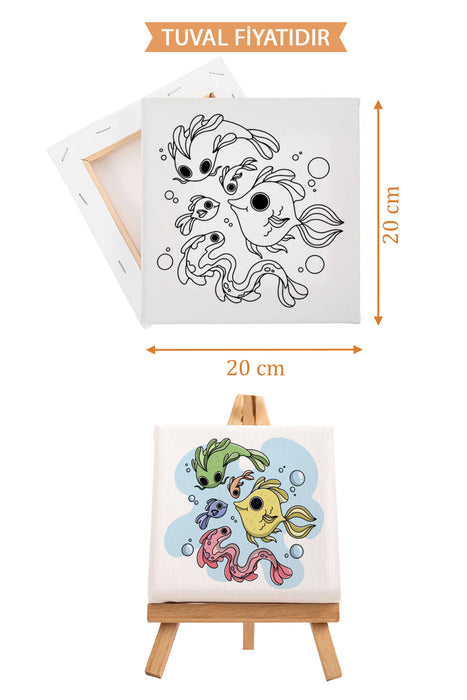 Sevimli Balıklar Ön Çizimli Boyama Tuvali 9145