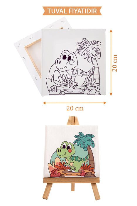 Sevimli Dinazor Ön Çizimli Boyama Tuvali 9111