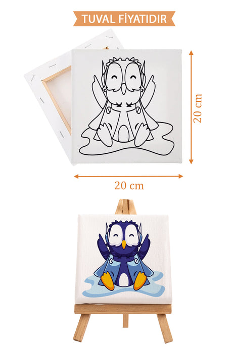 Sevimli Mavi Penguen Ön Çizimli Boyama Tuvali 9109