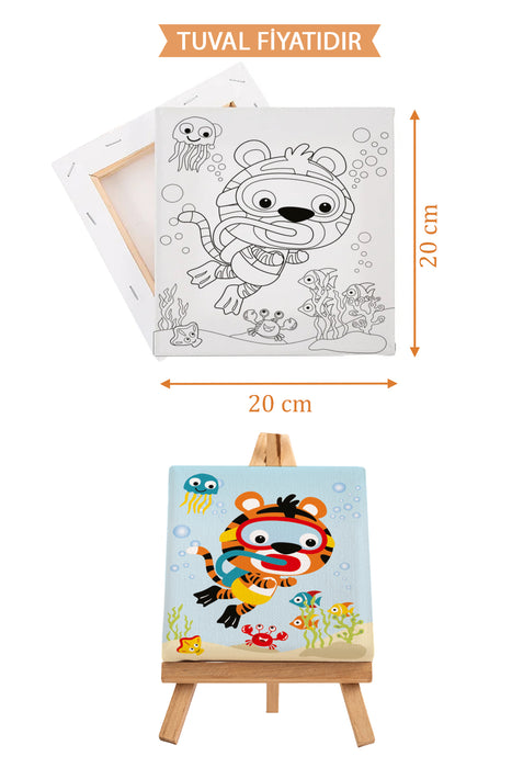 Sevimli Kaplan ve Denizaltı Ön Çizimli Boyama Tuvali 9069