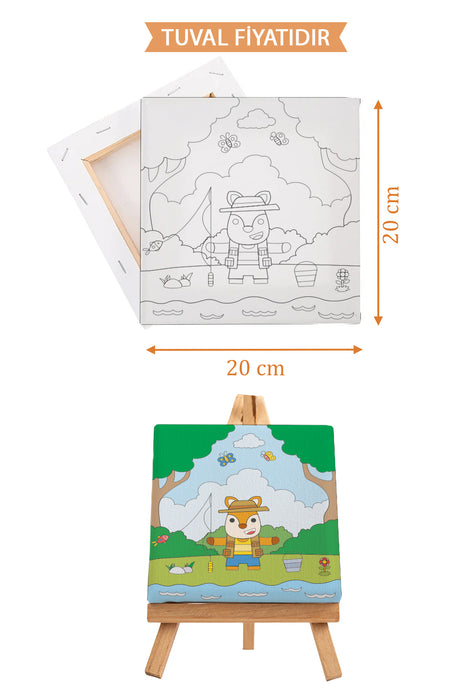 Balık Tutan Sevimli Tilki Ön Çizimli Boyama Tuvali 9108