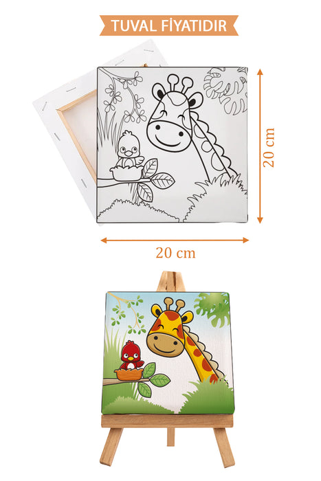 Sevimli Zürafa ve Kuş Ön Çizimli Boyama Tuvali 9068