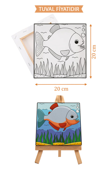 Sevimli Pirana Ön Çizimli Boyama Tuvali 9195