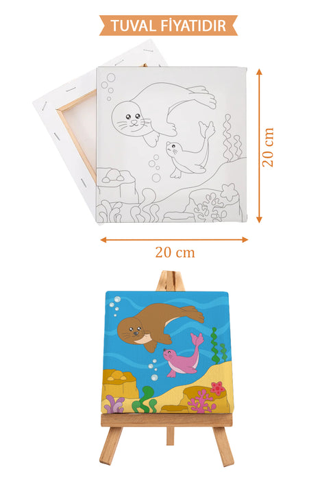 Sevimli Fok Balıkları Ön Çizimli Boyama Tuvali 9034