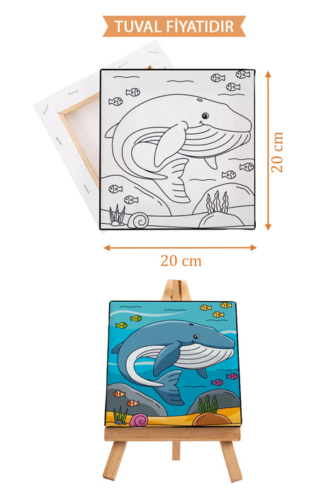 Sevimli Mavi Balina Ön Çizimli Boyama Tuvali 9006