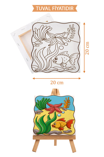 Sevimli Denizaltı Manzarası Ön Çizimli Boyama Tuvali 9014