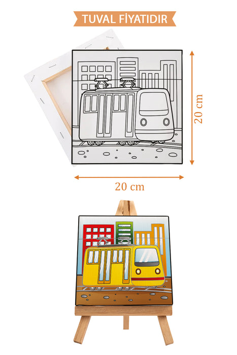 Sevimli Sarı Tramvay Ön Çizimli Boyama Tuvali 9211
