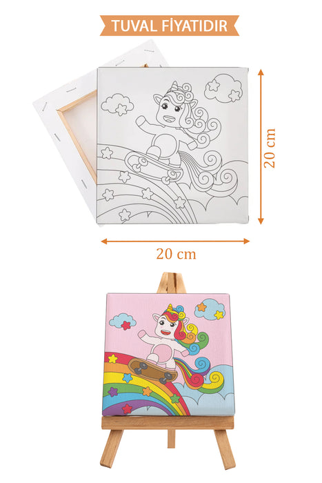 Sevimli Unicorn Kızı Ön Çizimli Boyama Tuvali 9099