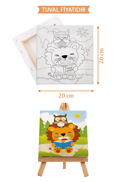Sevimli Aslan ve Baykuş Ön Çizimli Boyama Tuvali 9201