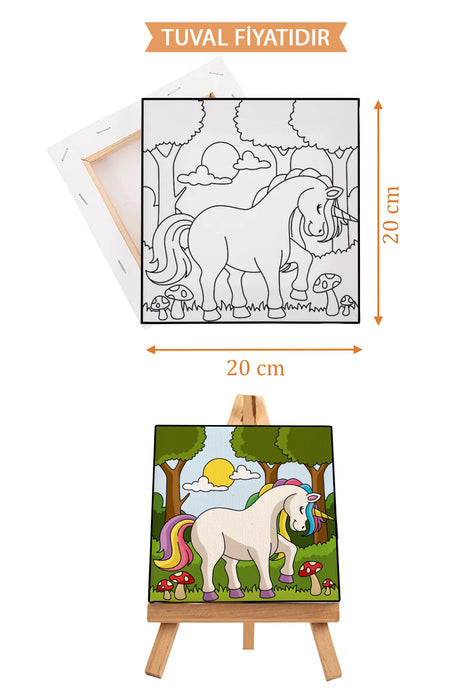 Sevimli Unicorn Ön Çizimli Boyama Tuvali 9215