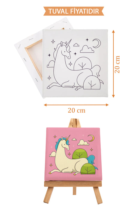 Sevimli Unicorn Ön Çizimli Boyama Tuvali 9156
