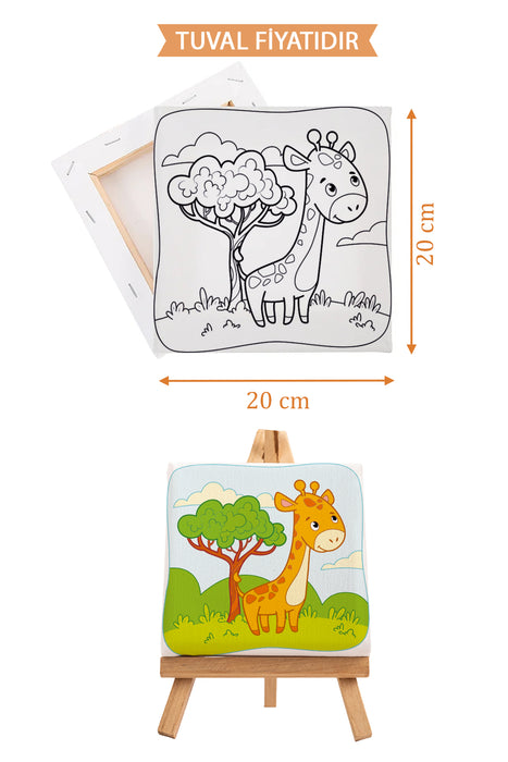 Sevimli Zürafa Ön Çizimli Boyama Tuvali 9048